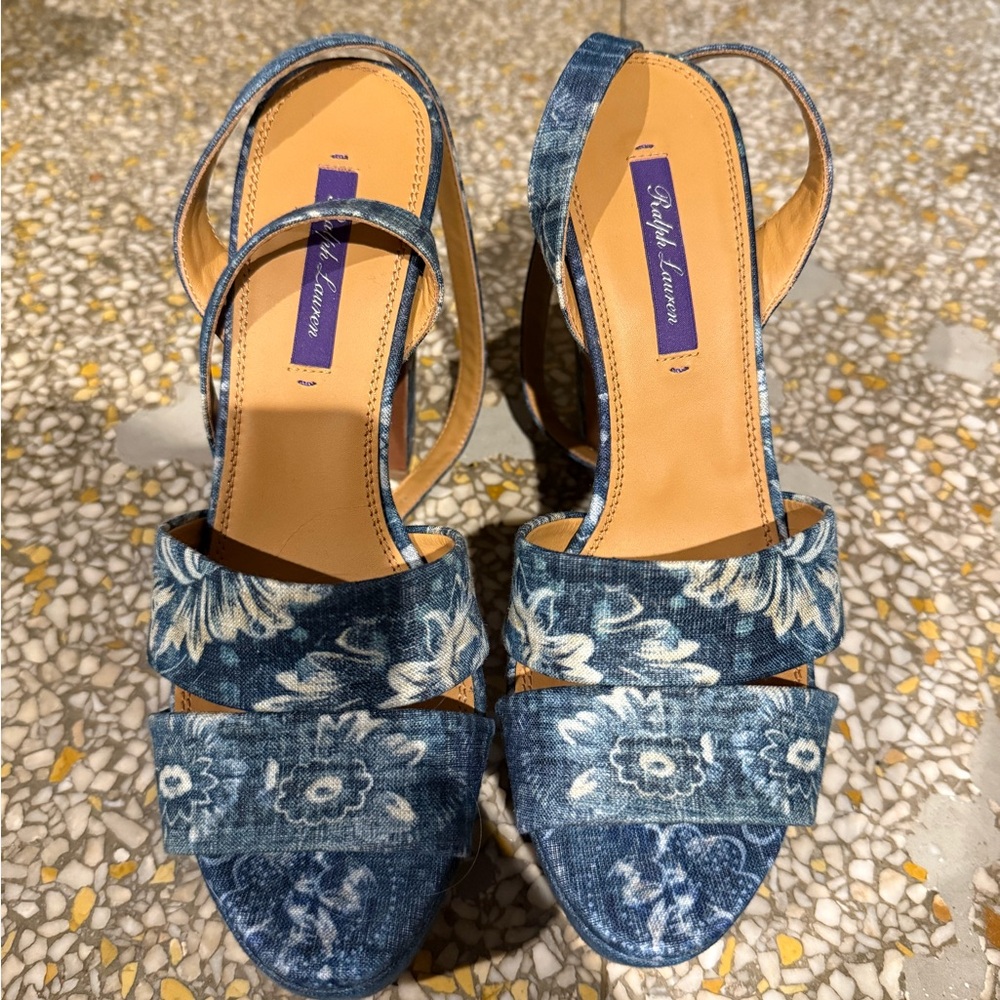 Ralph Lauren Collection Blue Floral Women's heeled Sandals